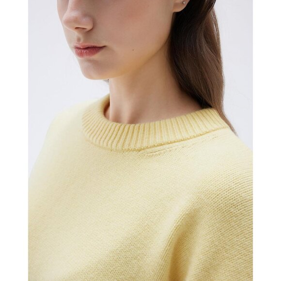 Women Cashmere Blend Oversized Crew Neck light Yellow Soft Warm Pullover Sweater - Picture 3 of 6